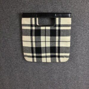 Y2K Banana Republic Wool Blend Leather Trim Purse Handbag Buffalo Plaid
